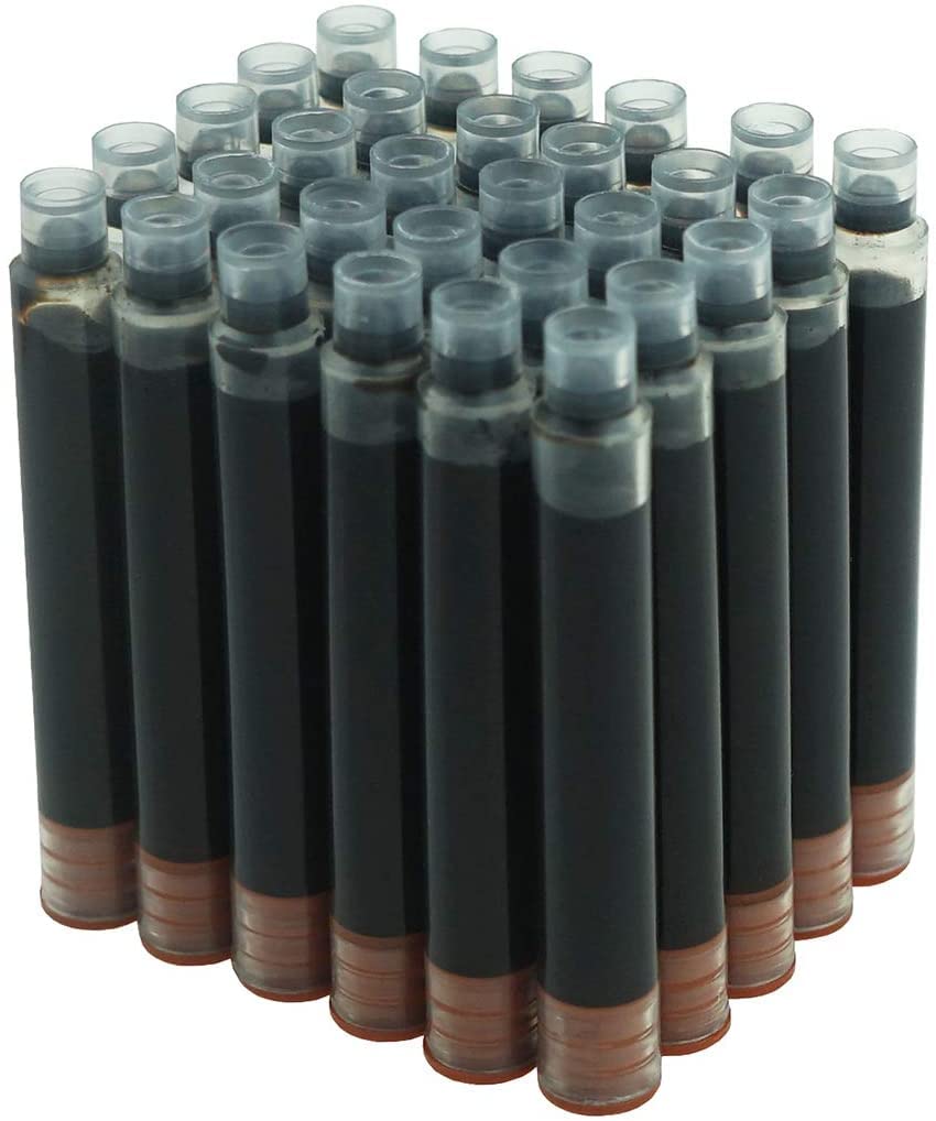 Asvine Hongdian Fountain Pen Ink Cartridges Brown Color, Set Of 30 Refill Ink Cartridges, 3.4 Mm Bore Diameter