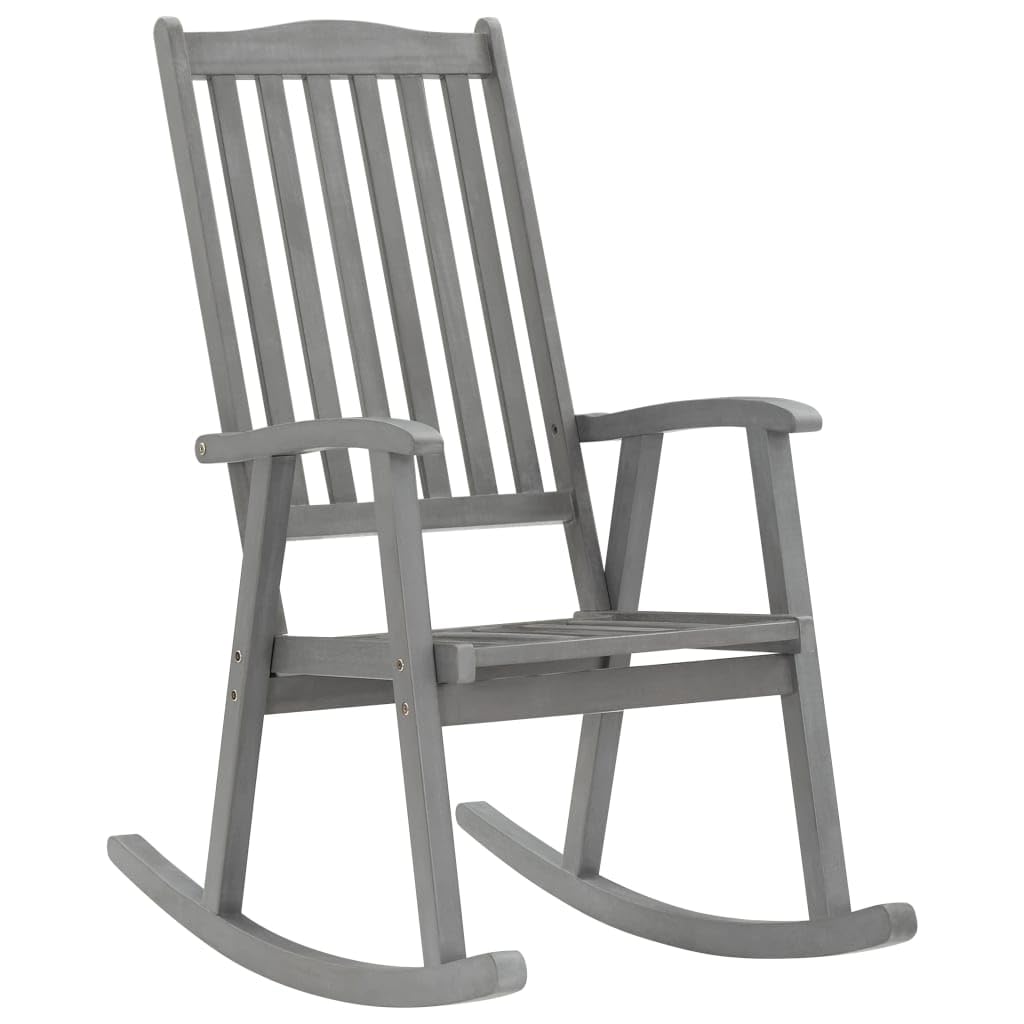 vidaXL Solid Acacia Wood Rocking Chair - Weather-Resistant and Durable - High-Backrest, Gray Wash Finish, for Indoor & Outdoor Use