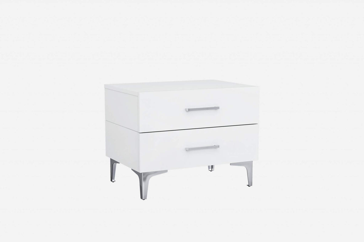 HomeRoots 25' X 18' X 21' Gloss White Stainless Steel Nightstand