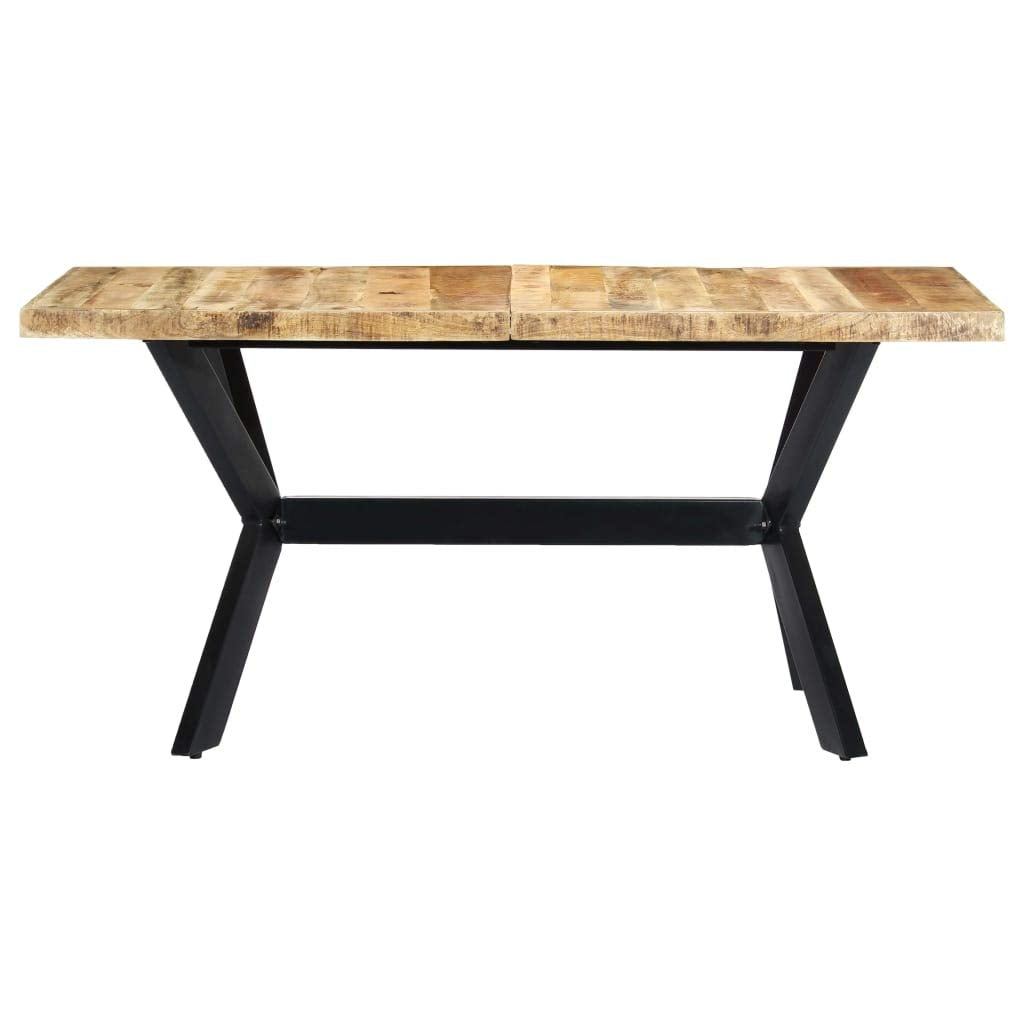 vidaXL Solid Mango Wood Dining Table with Steel Legs and Cross Frame - Industrial Style Handmade Wooden Table for Kitchen/Dining Room (63"x31.5"x29.5")
