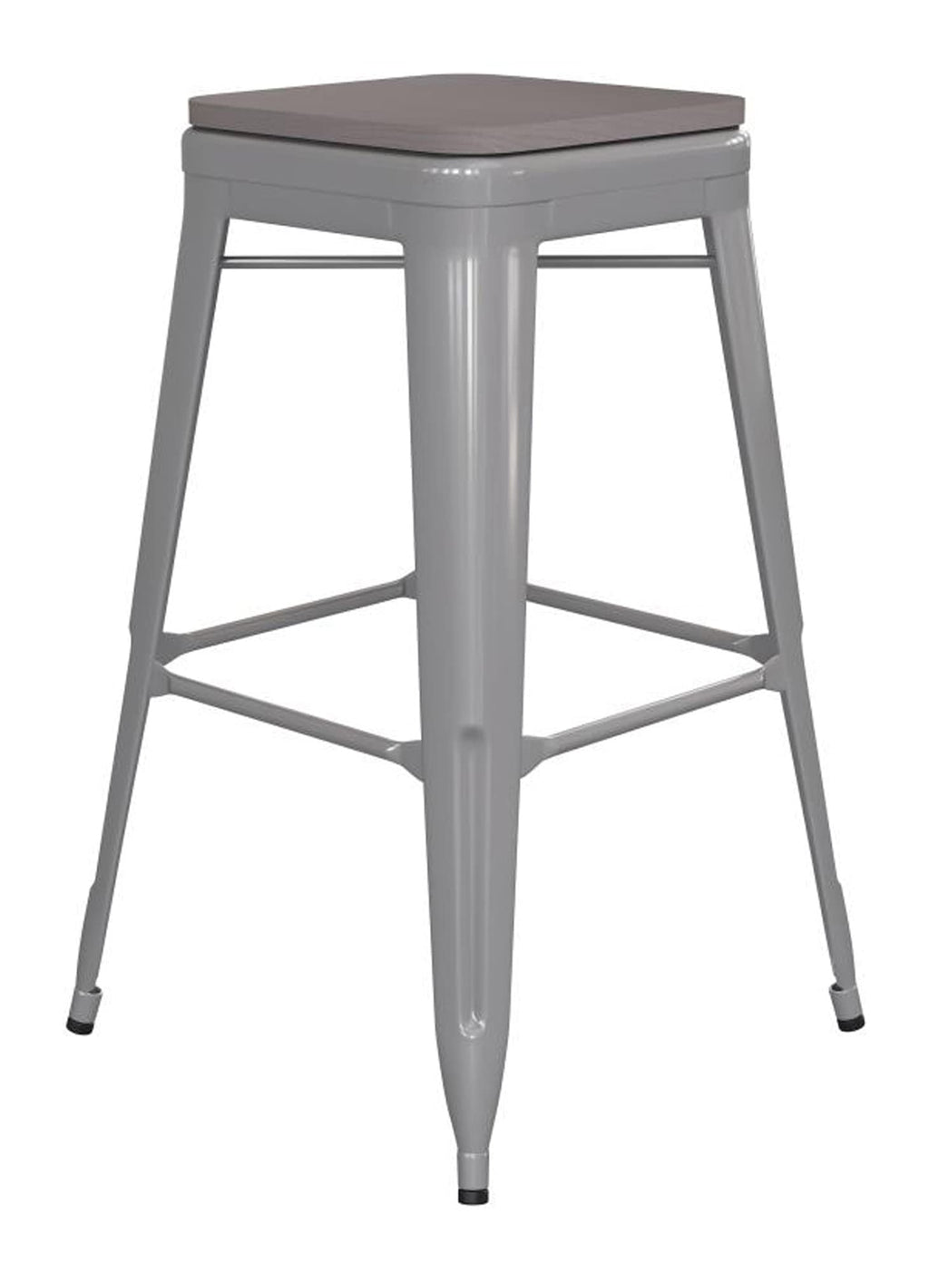 Flash Furniture Kai Commercial Grade Indoor-Outdoor Counter Height Stool - Silver Metal Frame - Gray Poly Resin Seat - 24&Quot; High - Backless