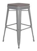 Flash Furniture Kai Commercial Grade Indoor-Outdoor Counter Height Stool - Silver Metal Frame - Gray Poly Resin Seat - 24&Quot; High - Backless