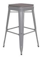 Flash Furniture Kai Commercial Grade Indoor-Outdoor Counter Height Stool - Silver Metal Frame - Gray Poly Resin Seat - 24&Quot; High - Backless