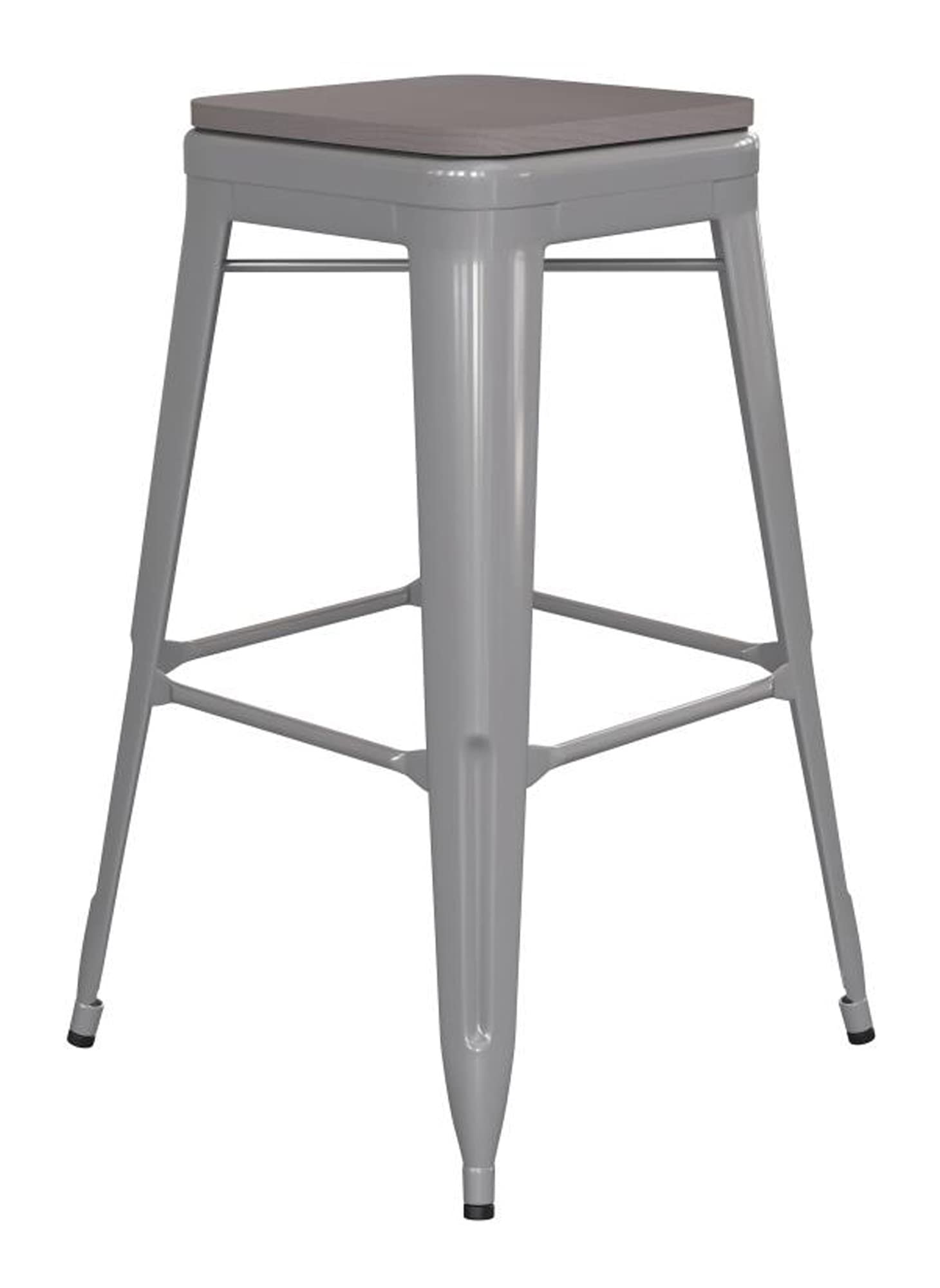 Flash Furniture Kai Commercial Grade Indoor-Outdoor Counter Height Stool - Silver Metal Frame - Gray Poly Resin Seat - 24&Quot; High - Backless