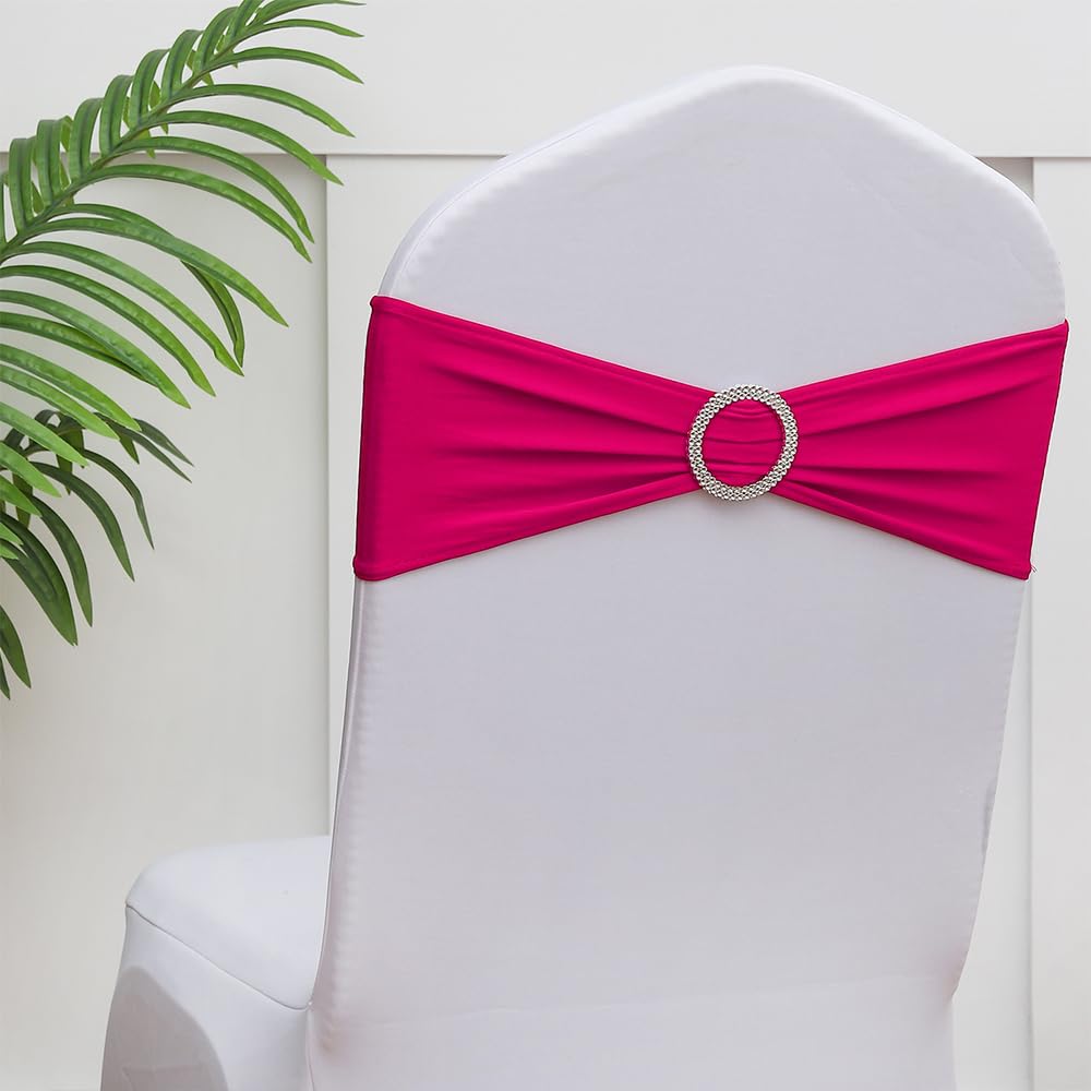 Gankar 50 Pack Hot Pink Chair Sashes For Wedding, Hot Pink Chair Sashes For Party, Birthday, Spandex Chair Sashes For Folding Ch