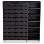 Baxton Studio Shirley Modern & Contemporary Wood 2-Door Shoe Cabinet with Open Shelves, Dark Brown