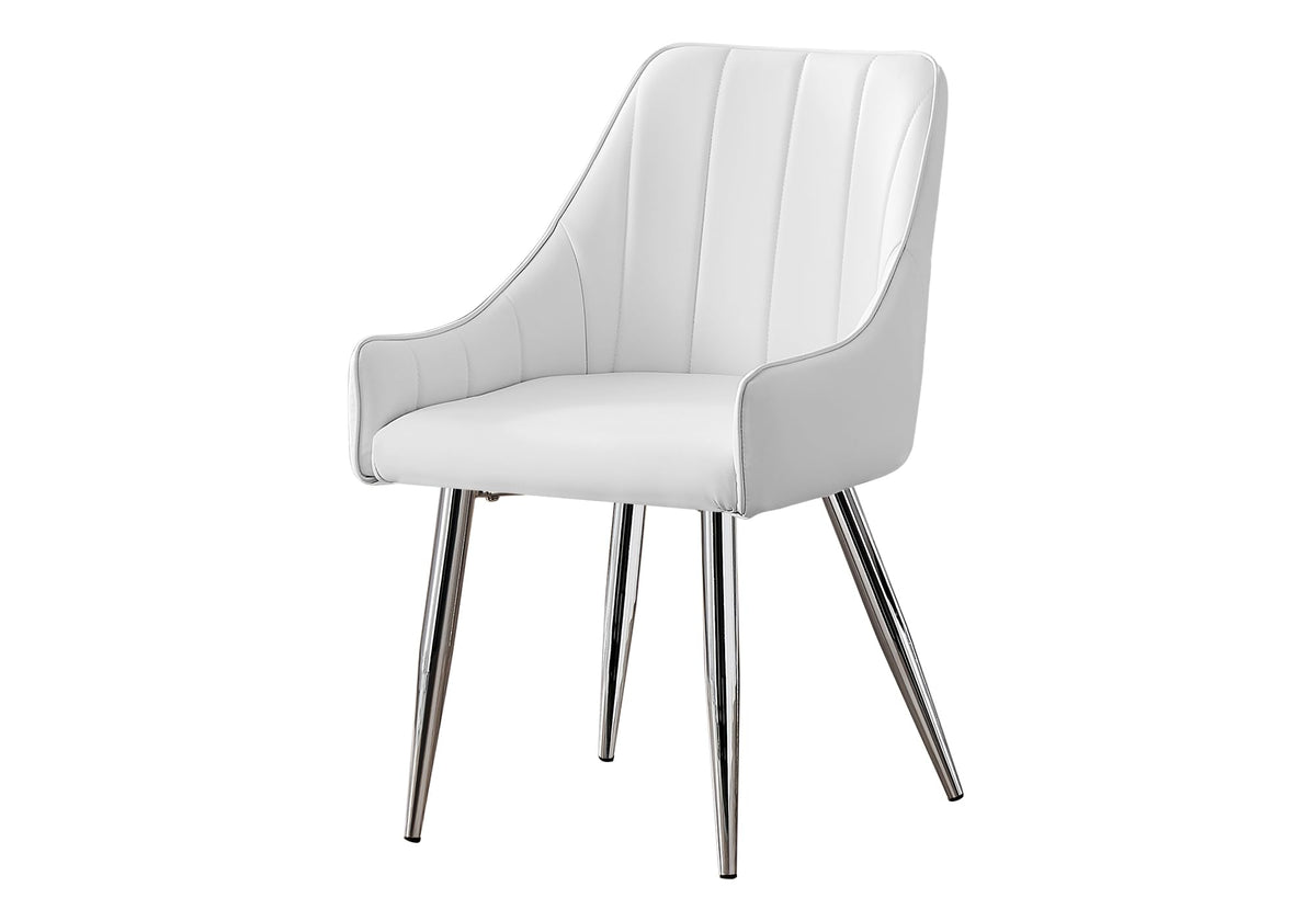 Monarch Specialties 1184 Chair, Set of 2, Side, Upholstered, Kitchen, Dining Room, Pu Leather Look, Metal, White, Chrome, Contemporary, Modern Chair-2Pcs / 33', 17.5' L x 24' W x 33.50' H