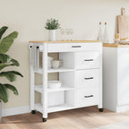 vidaXL Solid Pine Wood Rolling Kitchen Trolley - Vintage White/Honey Wax Finish, Mobile Storage Cart with Drawers/Shelves