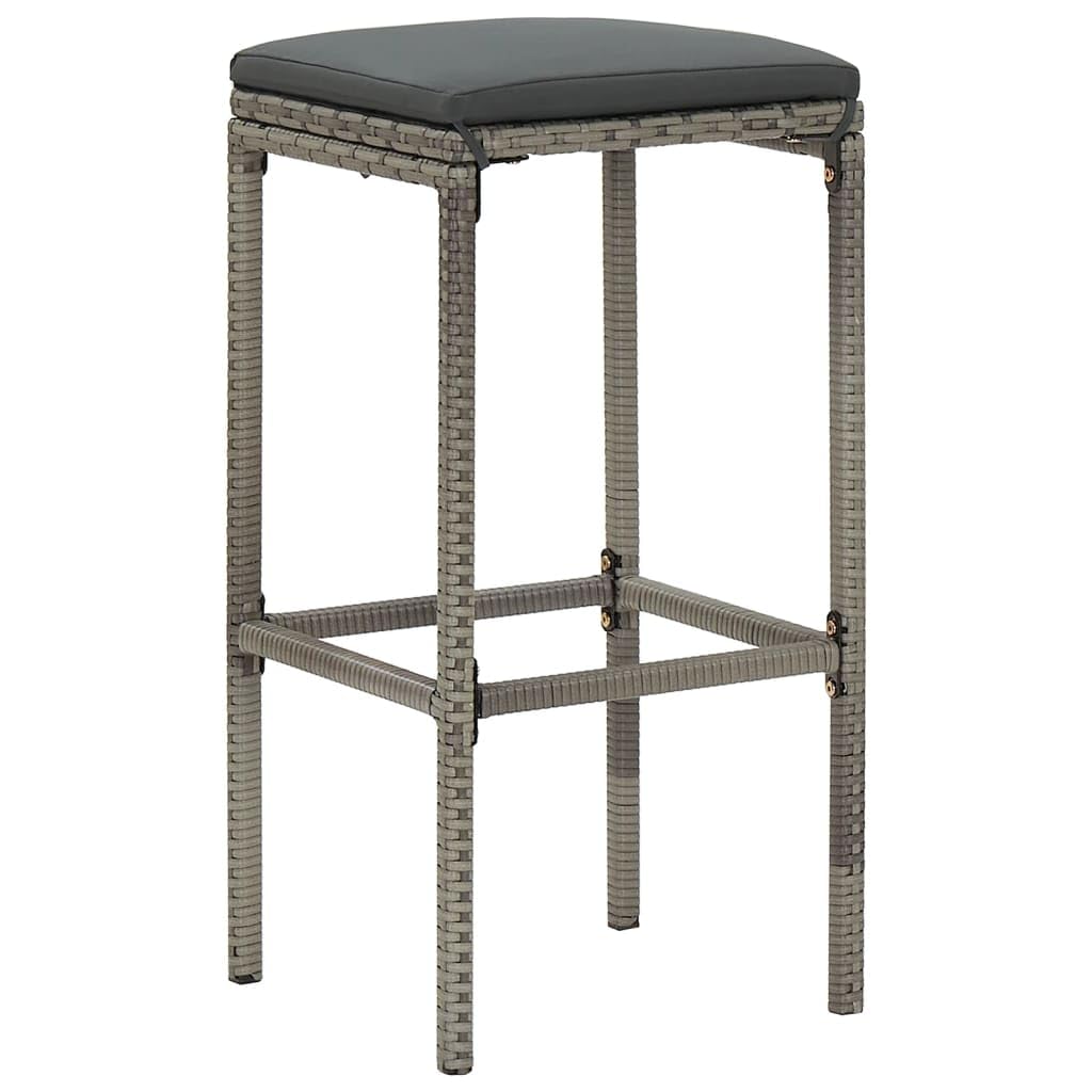 vidaXL Gray 7-Piece Patio Bar Set with Solid Acacia Wood Table & Poly Rattan Stools, Outdoor/Deck/Garden Furniture with Cushions