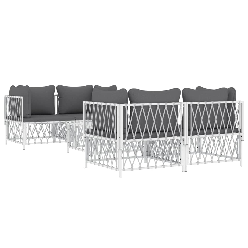 vidaXL 5-Piece Outdoor Lounge Set with Cushions - Modern Patio Furniture in White Steel, Includes Corner Sofa and Table - Easy Assembly, Modular Design