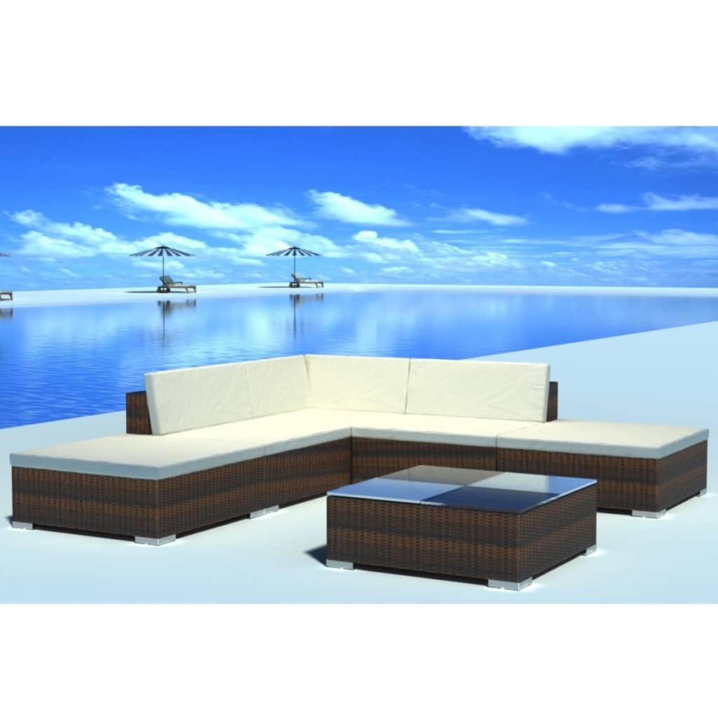6 Piece Garden Lounge Set with Cushions Poly Rattan Brown