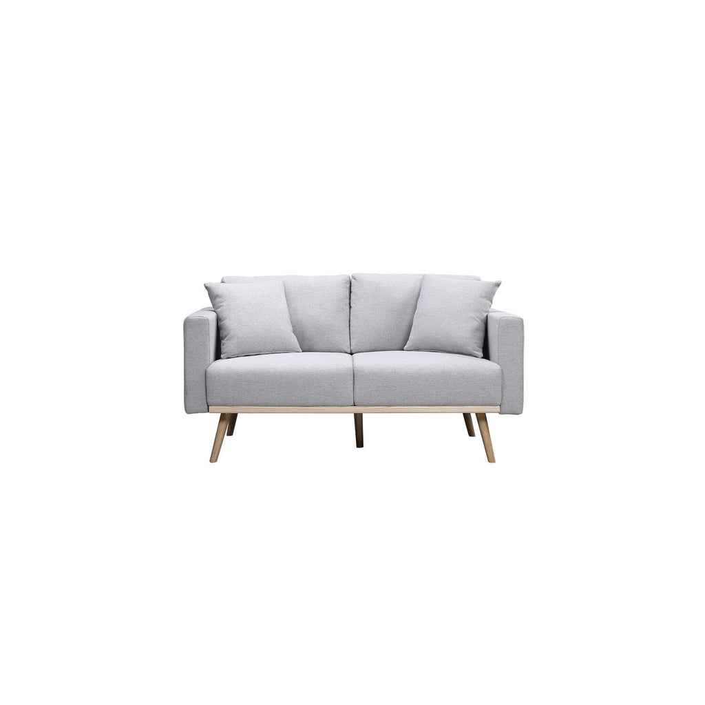 Lilola Home Easton Light Gray Linen Fabric Loveseat with USB Charging Ports Pockets & Pillows