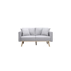 Lilola Home Easton Light Gray Linen Fabric Loveseat with USB Charging Ports Pockets & Pillows