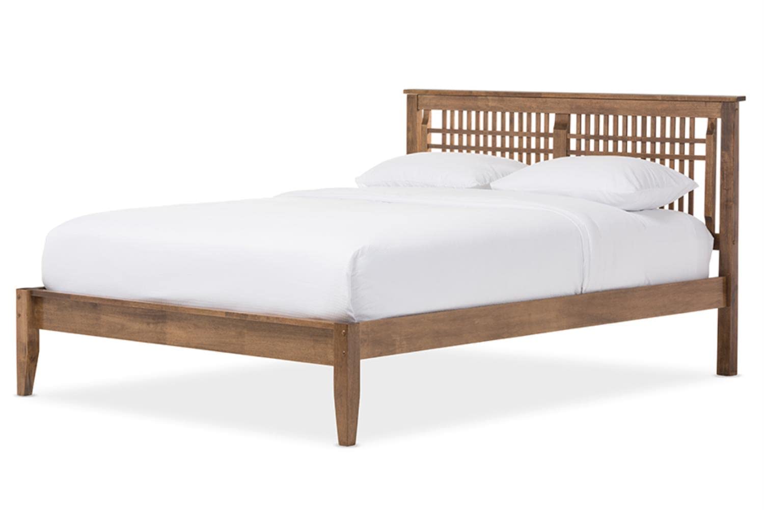 Baxton Studio Loafey Mid-Century Modern Solid Walnut Wood Window-Pane Style King Size Platform Bed