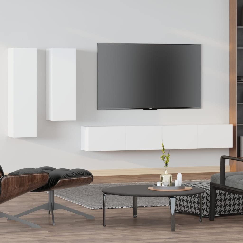 vidaXL TV Cabinet Set 4 Piece Home Bedroom Living Room Entertainment Center Console HiFi Cabinet TV Stand Media Unit Furniture White Engineered Wood
