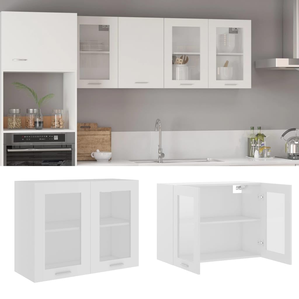 vidaXL - Glass Hanging Cabinet with 2 Shelves - Kitchen Cabinet - White - 80 x 31 x 60 cm