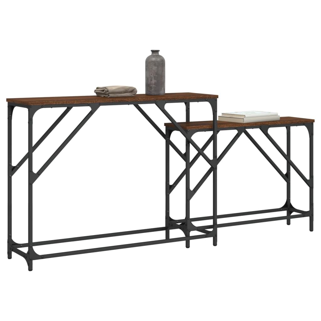 vidaXL Nesting Console Tables 2 pcs with Metal Frame - Brown Oak Engineered Wood - Ideal for Entryway, Living Room and Office