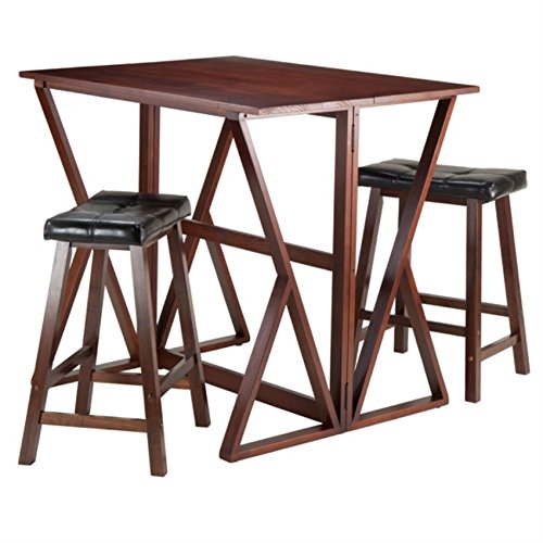 Harrington 3-Piece Drop Leaf Table and Stools Set | Solid Wood | Walnut Finish | 39.37" W x 31.5" D x 36.22" H | Assembly Required