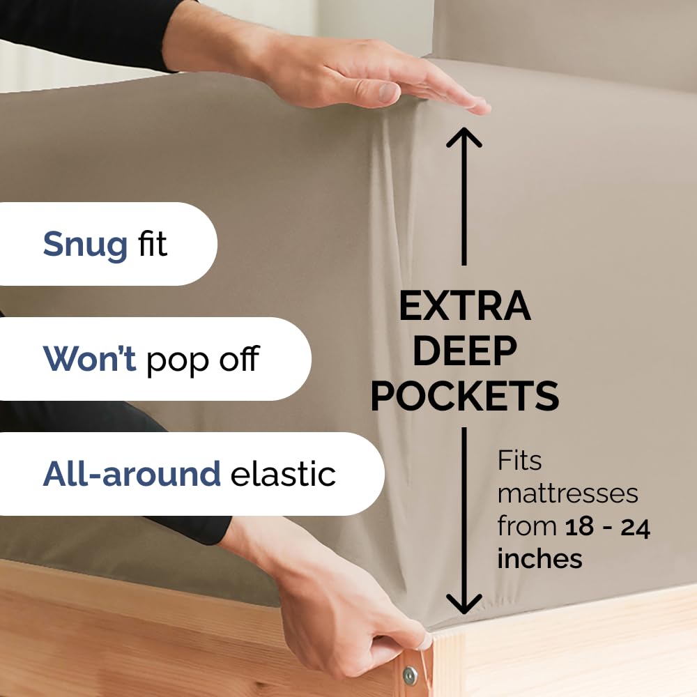 Extra Deep Pocket Cal King Sheets - 4 Piece Breathable & Cooling Bed Sheets - Hotel Luxury Bed Sheet Set - Soft, Wrinkle Free & Comfy - Easily Fits Extra Deep Mattresses - Deep Pocket Wheat Sheets Set