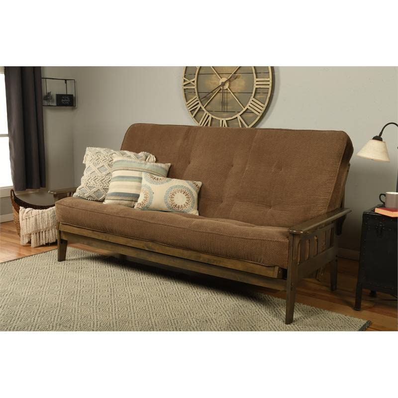 Kodiak Tucson Queen Futon Frame and Mattress Set - Wood Futon with Mattress Included in Mocha Brown Color
