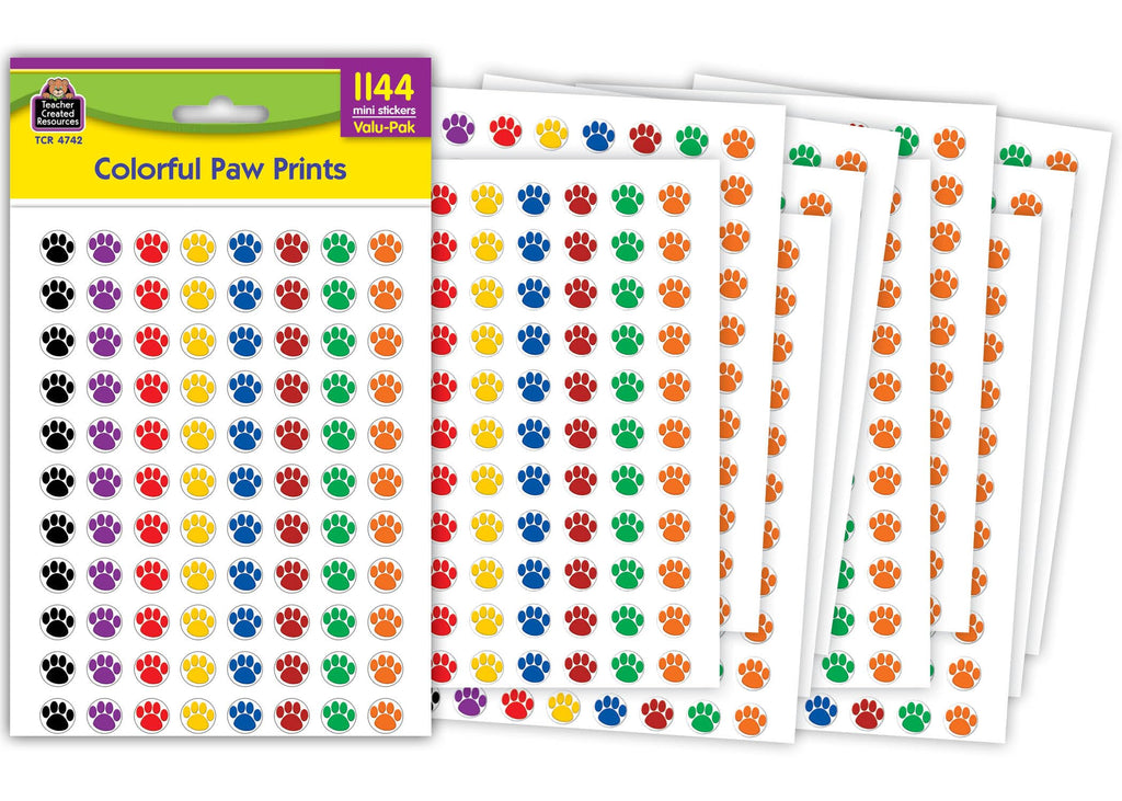 Teacher Created Resources Colorful Paw Prints Mini Stickers Value Pack (4742) 3/8 In