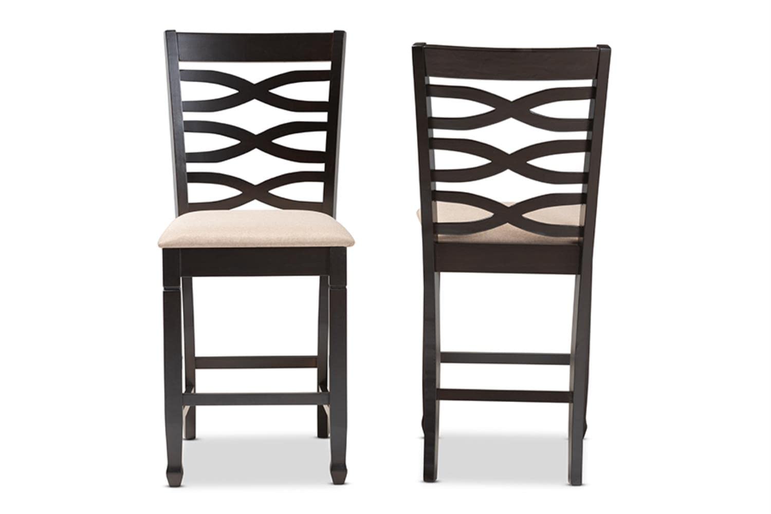 Baxton Studio Lanier Modern and Contemporary Sand Fabric Upholstered Espresso Brown Finished Wood Counter Height Pub Chair Set