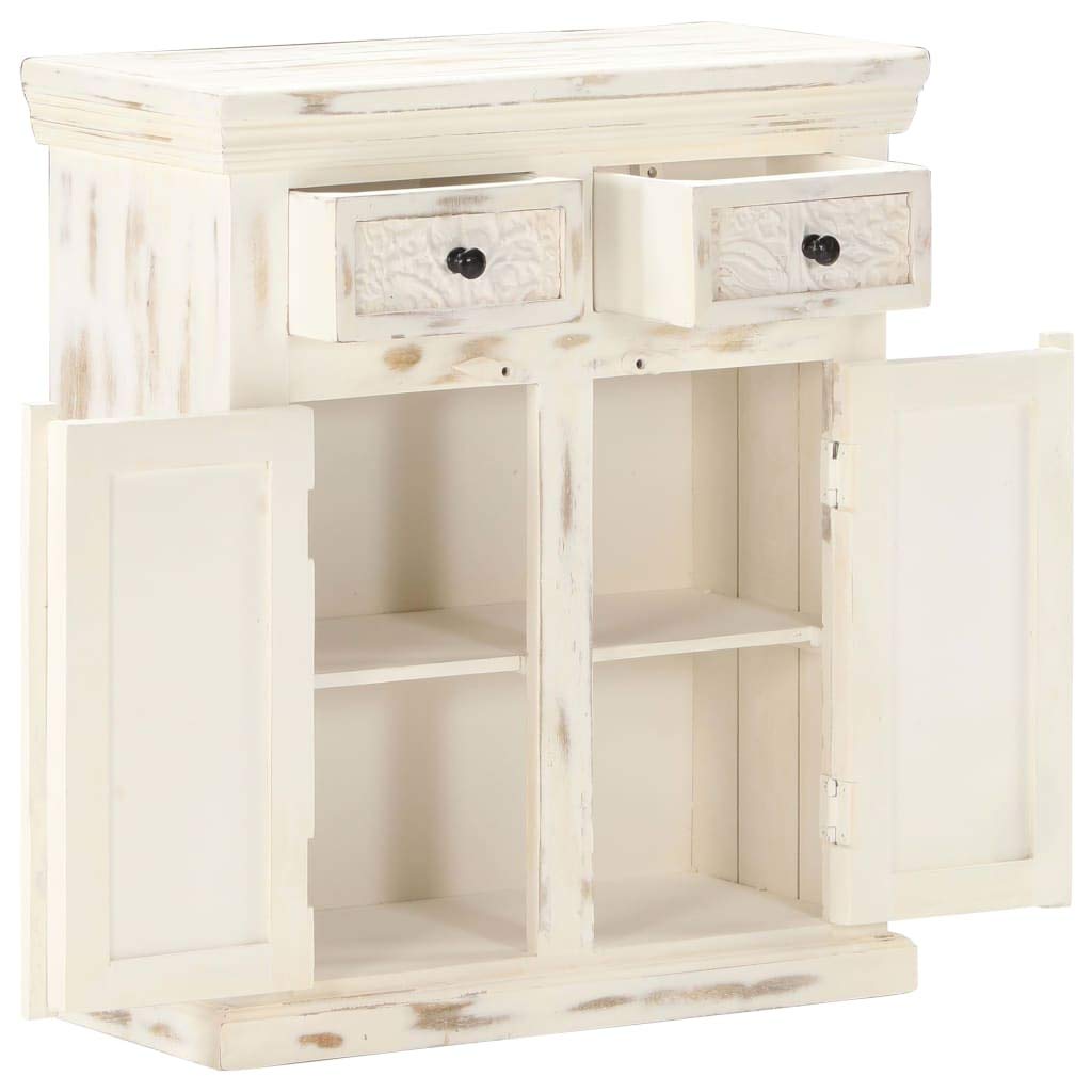 vidaXL Farmhouse-Style Sideboard in White - Robust Solid Mango Wood Construction with Drawer and Cabinet Storage, Elegant Polished, Painted and Lacquered Finish