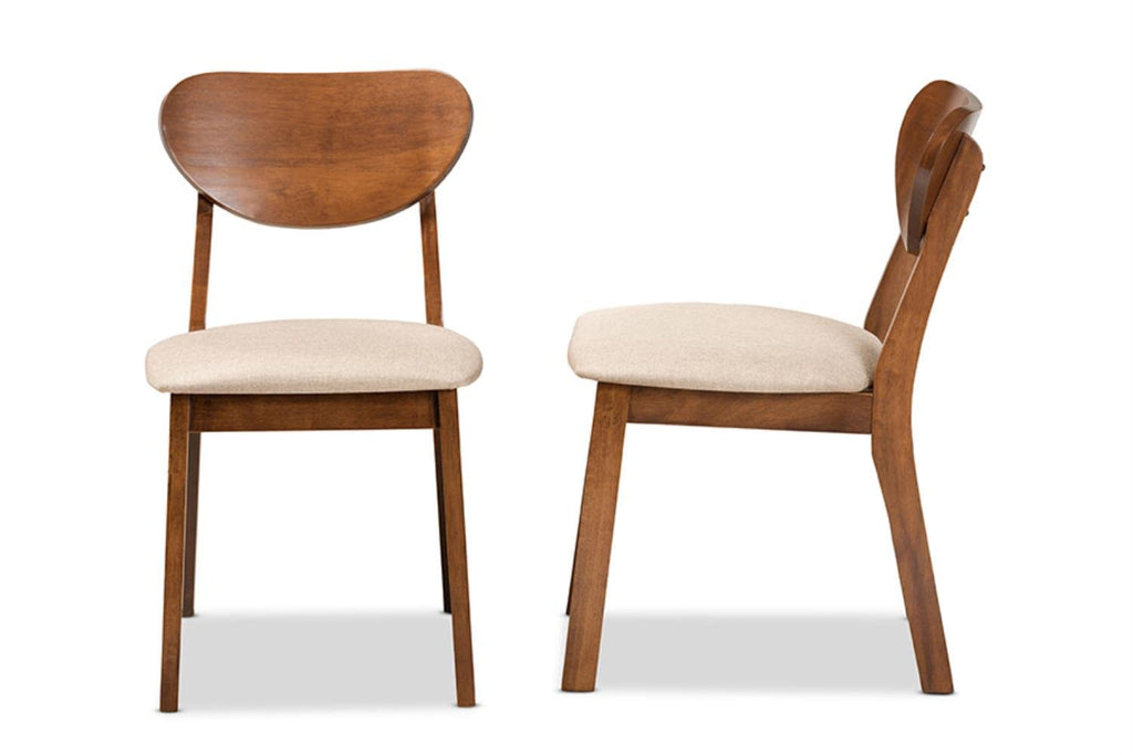 Baxton Studio Damara Mid-Century Modern Sand Fabric Upholstered and Walnut Brown Finished Wood 2-Piece Dining Chair Set