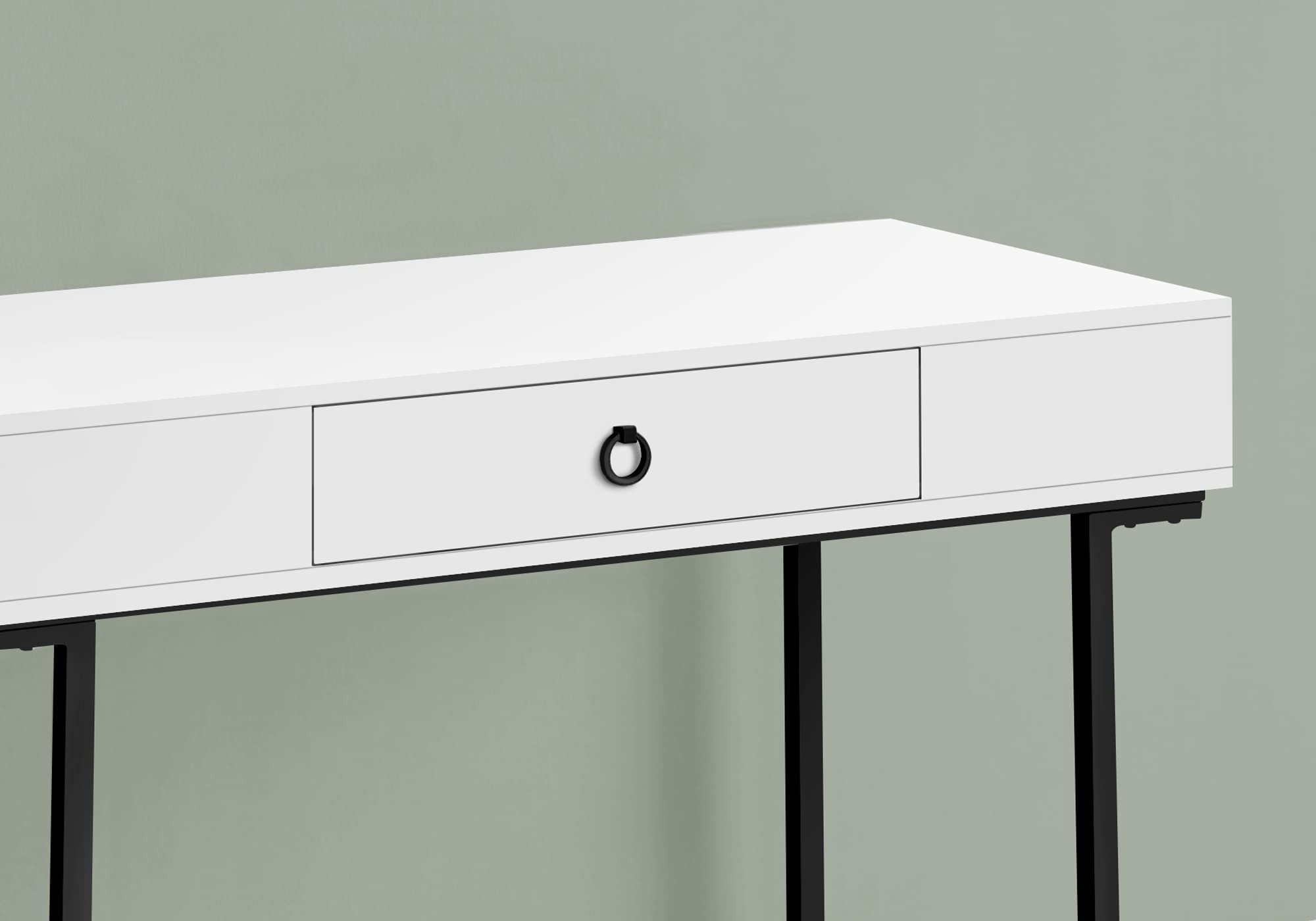Monarch Specialties 7385 Computer Desk, Home Office, Laptop, Storage Drawers, 42' L, Work, Metal, Laminate, Glossy White, Black, Contemporary, Modern Desk-42, 41.75' L x 19.75' W x 30' H