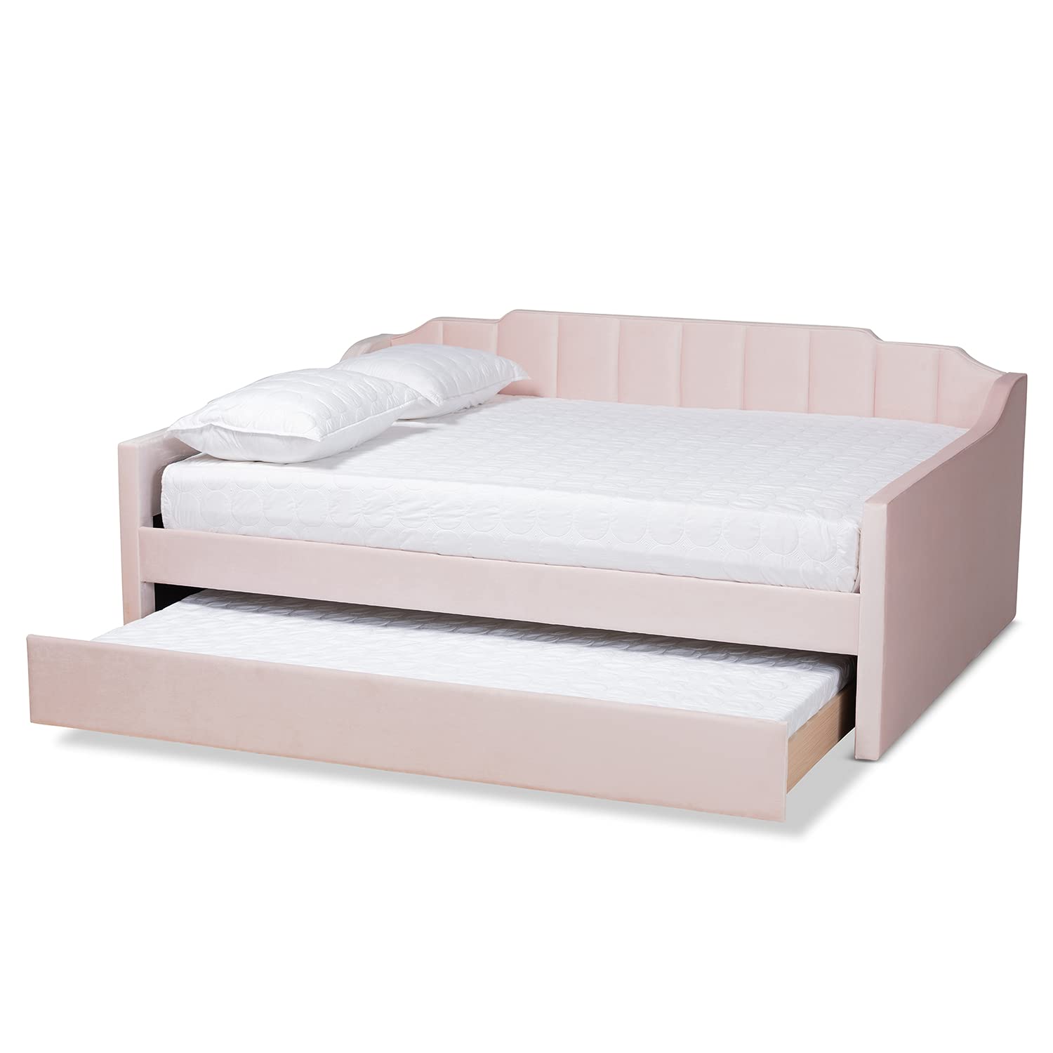 Baxton Studio Lennon Modern and Contemporary Pink Velvet Fabric Upholstered Full Size Daybed with Trundle