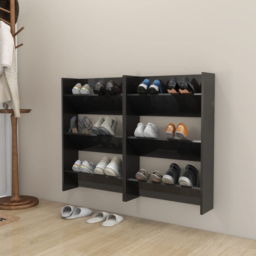 Vidaxl 2X Wall Shoe Cabinets Home Hallway Shoe Rack Organizer Wall-Mounted Shelf Cabinet Furniture High Gloss Black 23.6&quot;X7.1&quot;X35.4&quot; Engineered Wood