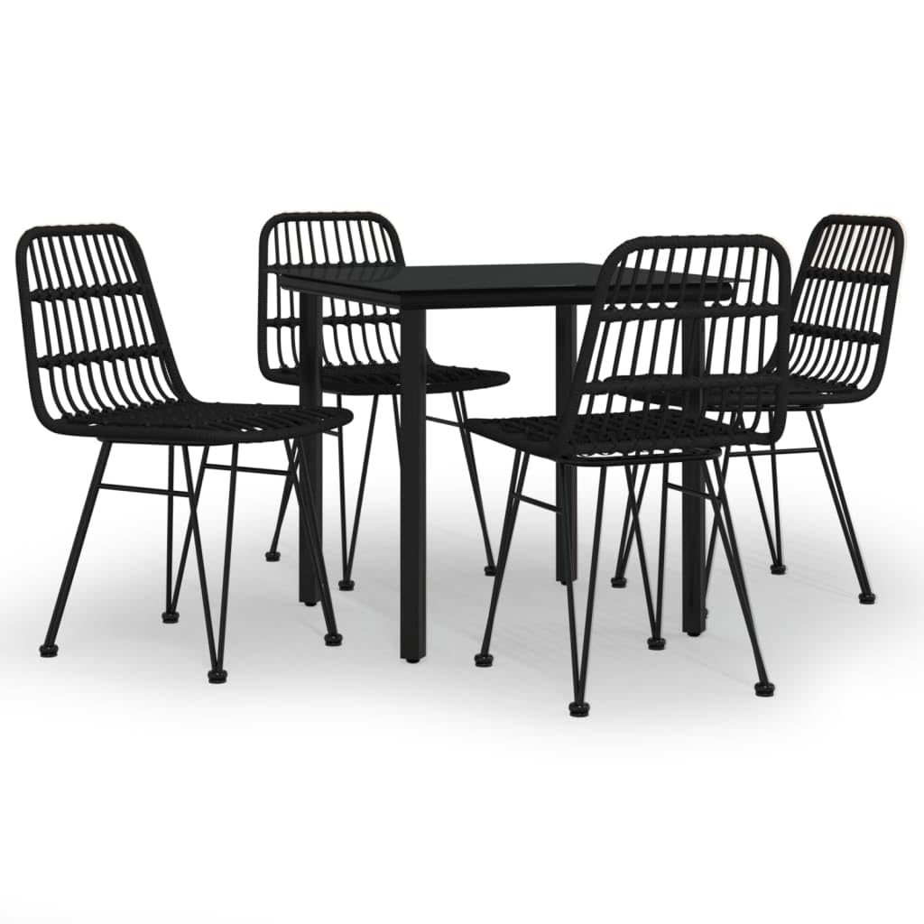 vidaXL 5-Piece Patio Dining Set - Black Poly Rattan Outdoor Set - Table and 4 Chairs with Comfortable Backrest and Tempered Glass Top for Outdoor Use