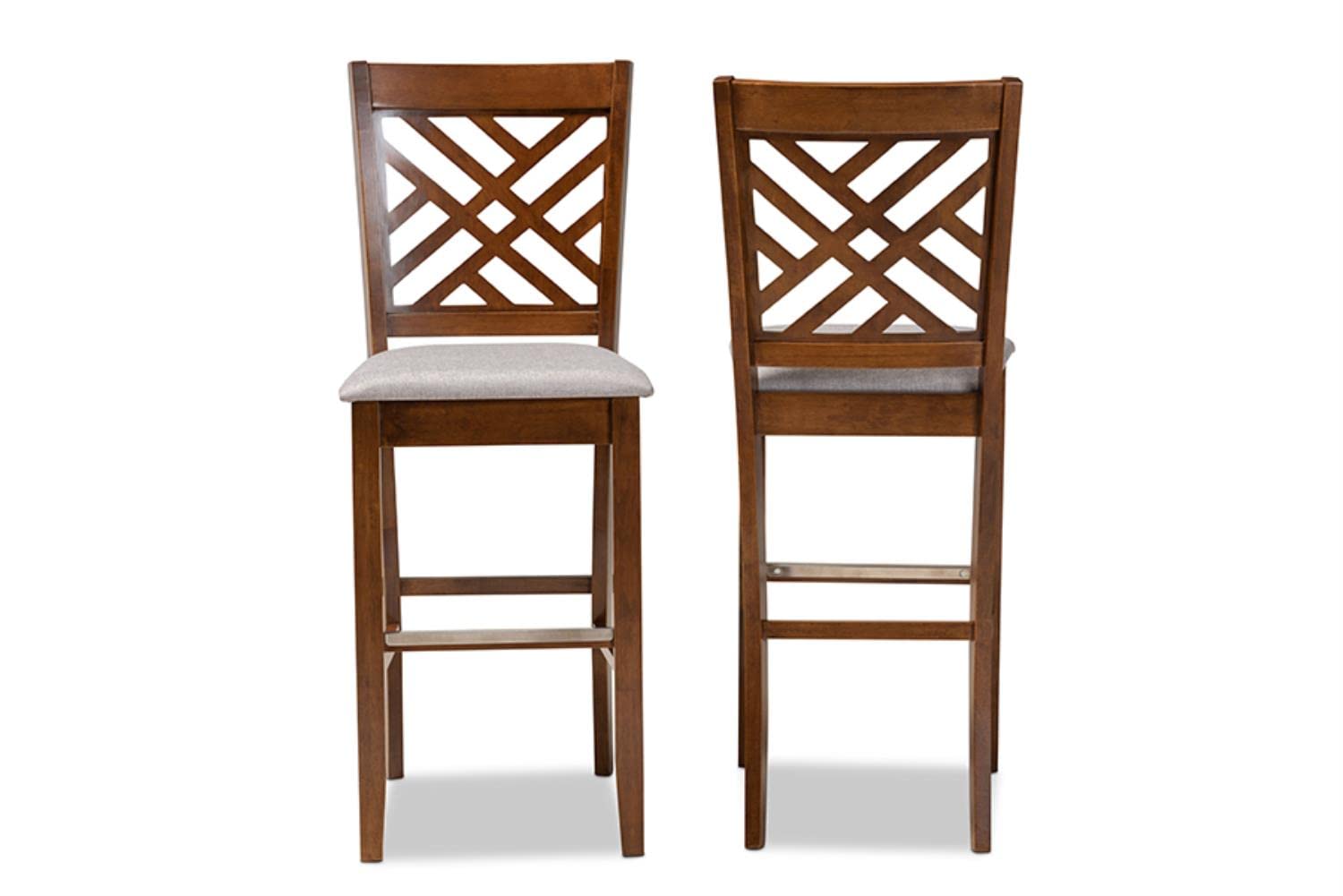Baxton Studio Jason Gray Upholstered Walnut Finished Wood 2-Piece Bar Stool Set
