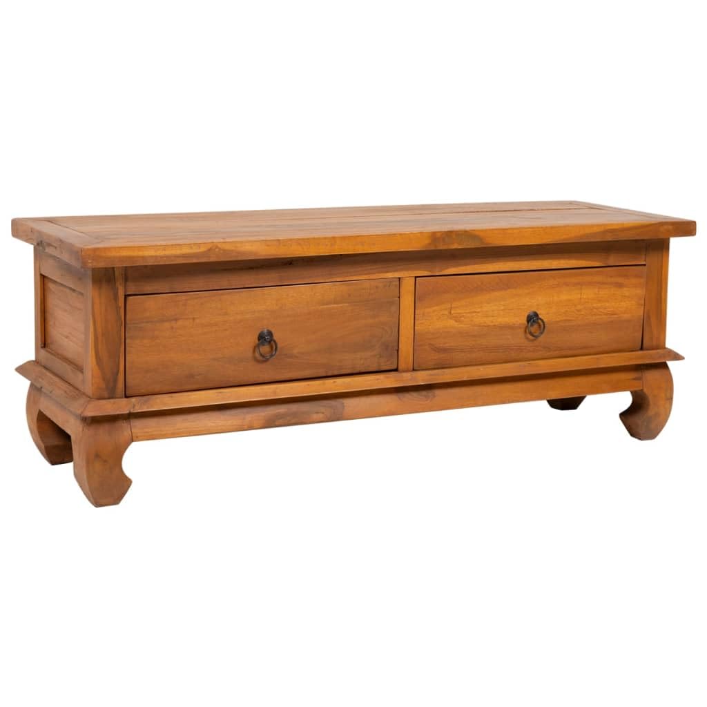 vidaXL Rustic Solid Teak Wood TV Stand Cabinet with 2 Drawers | Colonial-Style Console Table | Spacious Media Storage | Sturdy Claw-Leg Design | Easy-Care Wooden TV Furniture - Brown