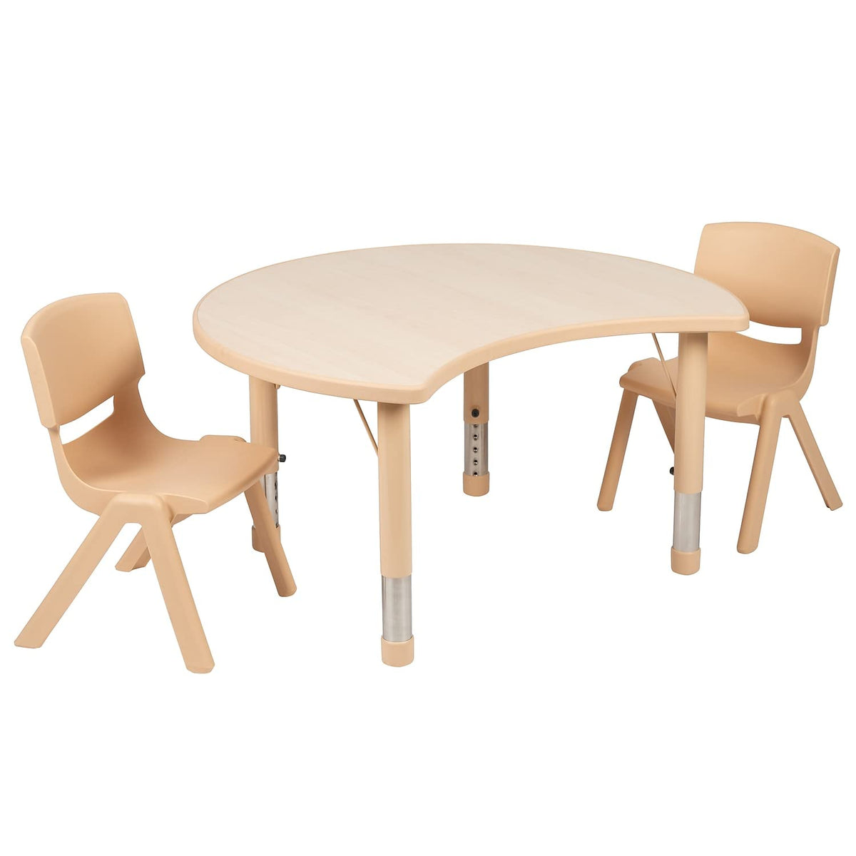 Flash Furniture 25.125&quot;W X 35.5&quot;L Crescent Natural Plastic Height Adjustable Activity Table Set With 2 Chairs