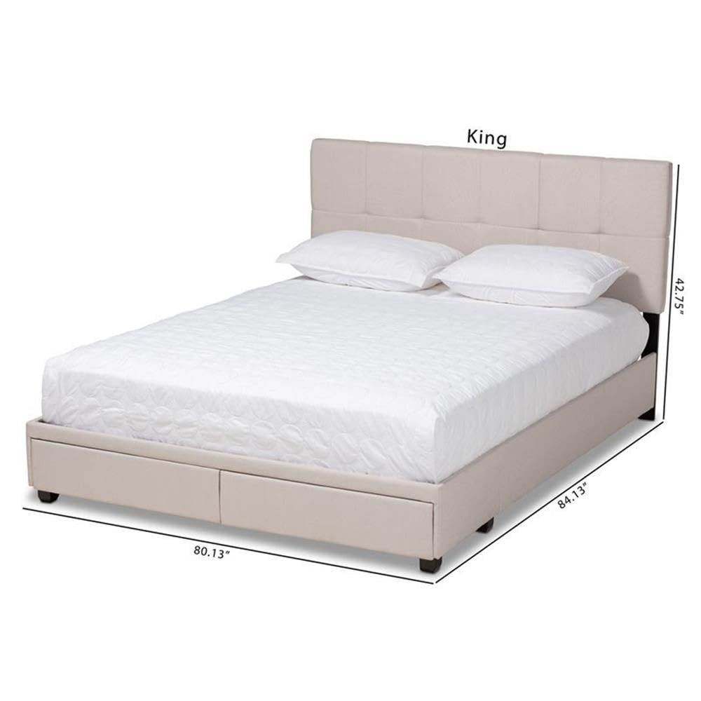 Baxton Studio Netti Beige Fabric Upholstered 2-Drawer King Size Platform Storage Bed