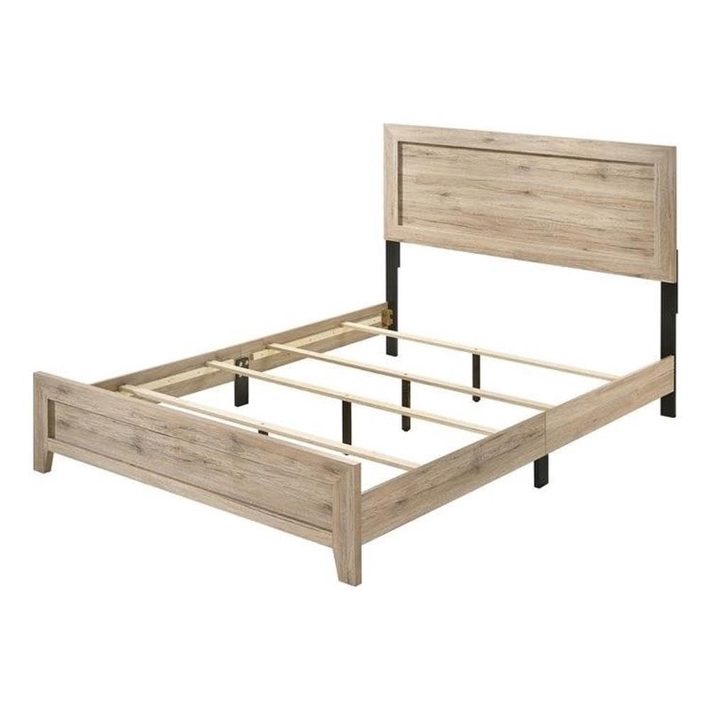 Acme Miquell Wood Rectangular Headboard Queen Panel Bed - Thumbnail 2