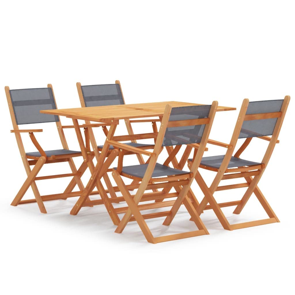 Vidaxl Solid Eucalyptus Wood Patio Dining Set 5 Piece Garden Terrace Outdoor Wooden Table And Chair Seating Seat Furniture Set Gray