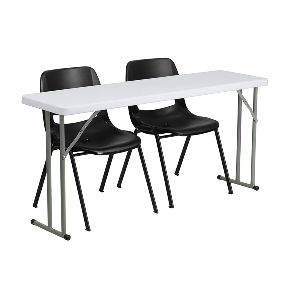 Flash Furniture Kathryn 5-Foot Plastic Folding Training Table Set with 2 Black Plastic Stack Chairs