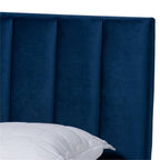 Baxton Studio Clare King Size Navy Blue Velvet Panel Bed with Tufted Headboard