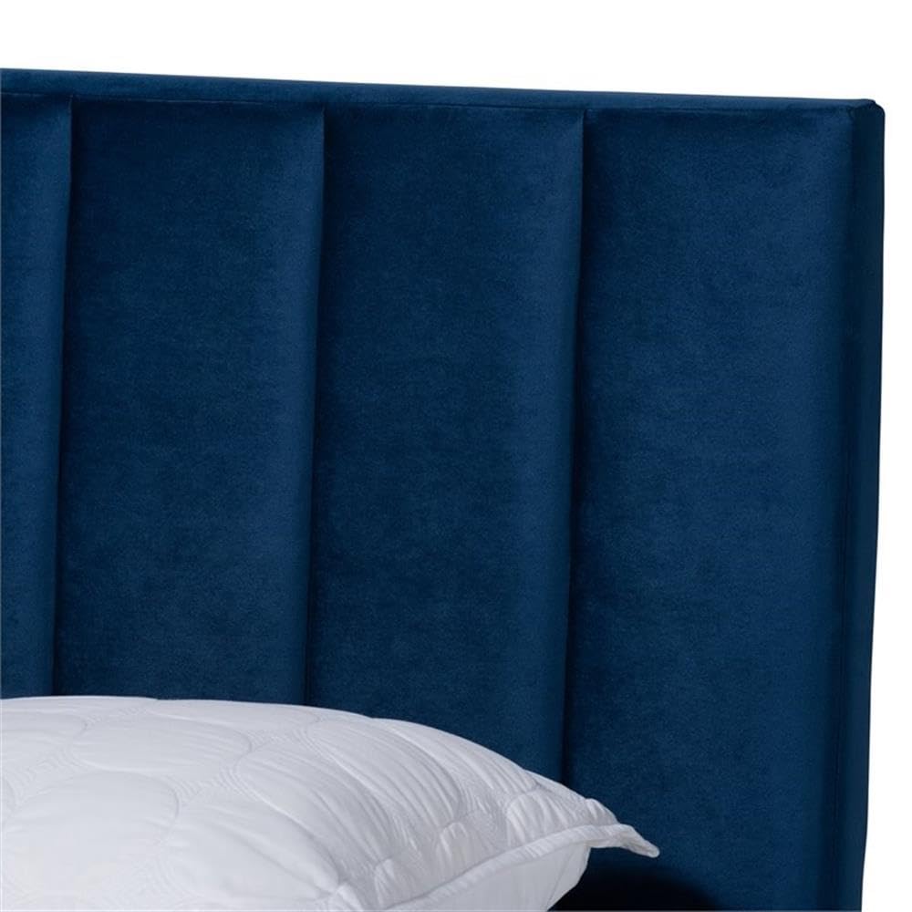 Baxton Studio Clare King Size Navy Blue Velvet Panel Bed with Tufted Headboard