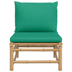 vidaXL Patio Middle Sofa - Bamboo Outdoor Furniture with Green Polyester Cushions, Modular Design, Supportive Backrest, Ideal for Creating Personalised Lounge Sets