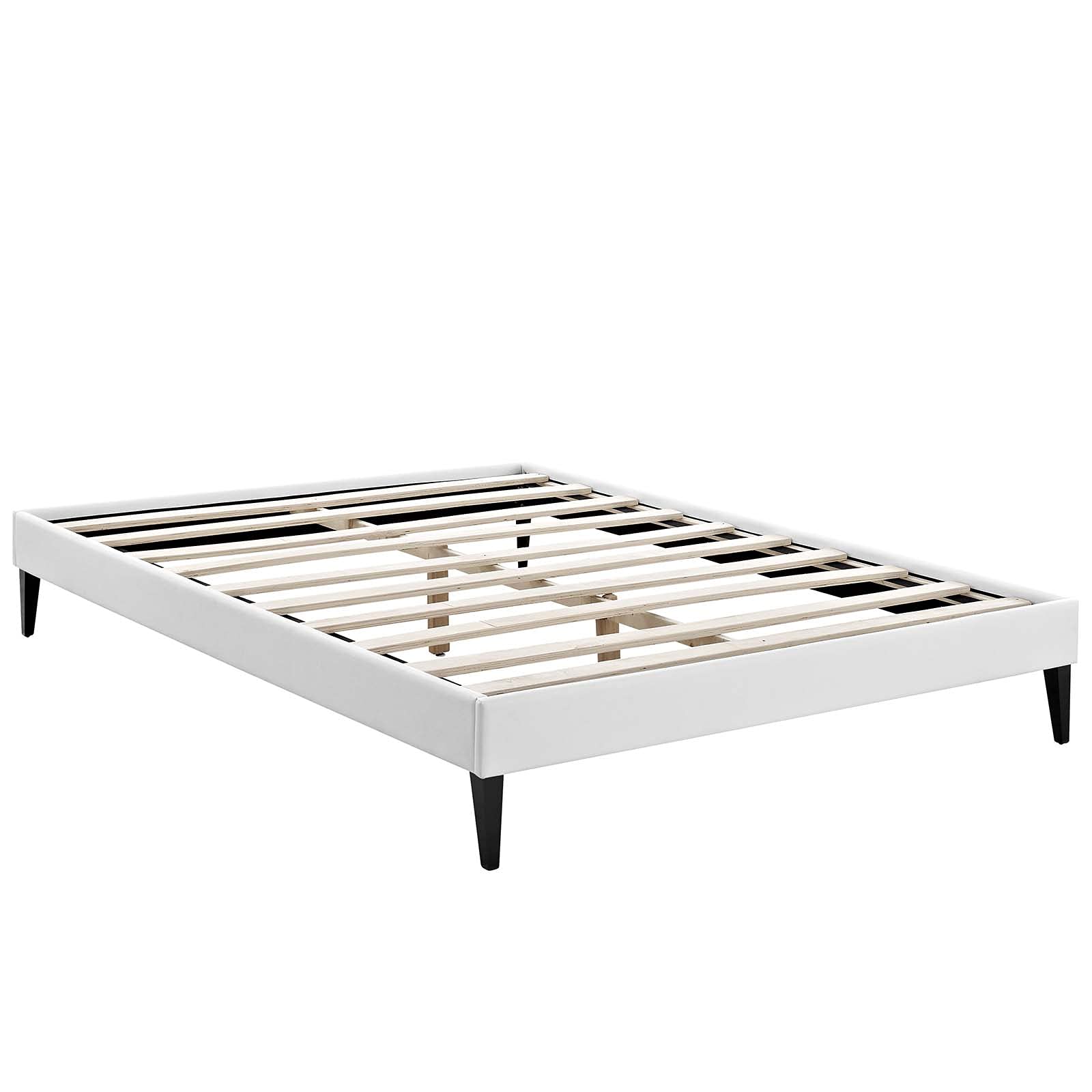 Modway Tessie Faux Leather Queen Platform Bed Frame With Wood Slat Support In White