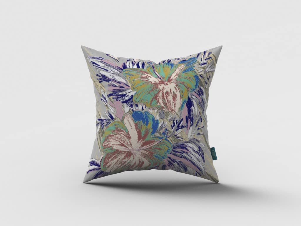 HomeRoots Green On Muted Purple 16â€ Lilac Green Hibiscus Suede Decorative Throw Pillow