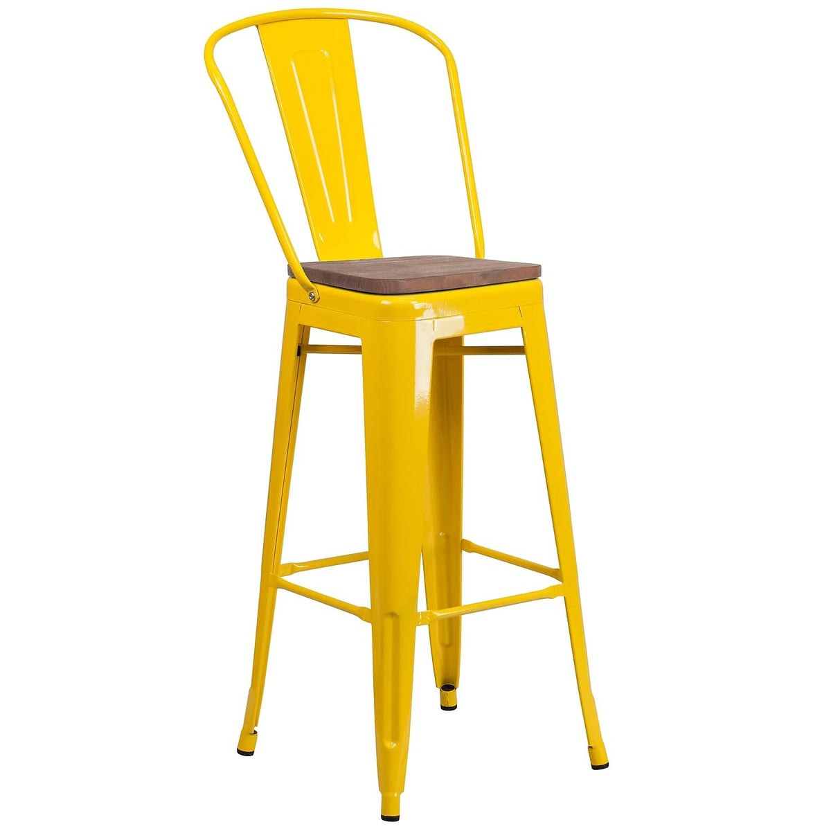 Flash Furniture Lily 30&quot; High Yellow Metal Barstool with Back and Wood Seat