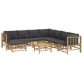 vidaXL Bamboo Patio Lounge Set with Natural Oil Finish - 9 Piece Outdoor Furniture with Dark Gray Cushions, Comfortable Seating with Backrest and Armrests, Sturdy Table Included - Farmhouse Style