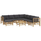 vidaXL Bamboo Patio Lounge Set with Natural Oil Finish - 9 Piece Outdoor Furniture with Dark Gray Cushions, Comfortable Seating with Backrest and Armrests, Sturdy Table Included - Farmhouse Style