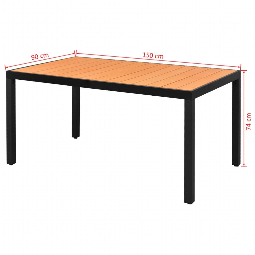 vidaXL Garden table 150x90x74cm aluminum and HKC brown