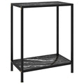 vidaXL Contemporary Black Console Table with Shelf, Tempered Glass and Powder-Coated Steel Material, Sturdy Side/End Table with Marble Texture, 23.6"x13.8"x29.5"