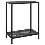 vidaXL Contemporary Black Console Table with Shelf, Tempered Glass and Powder-Coated Steel Material, Sturdy Side/End Table with Marble Texture, 23.6"x13.8"x29.5"